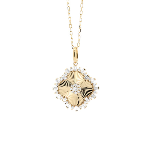 14K Yellow Gold Diamond Sunburst Medallion Necklace, 0.5 CTW