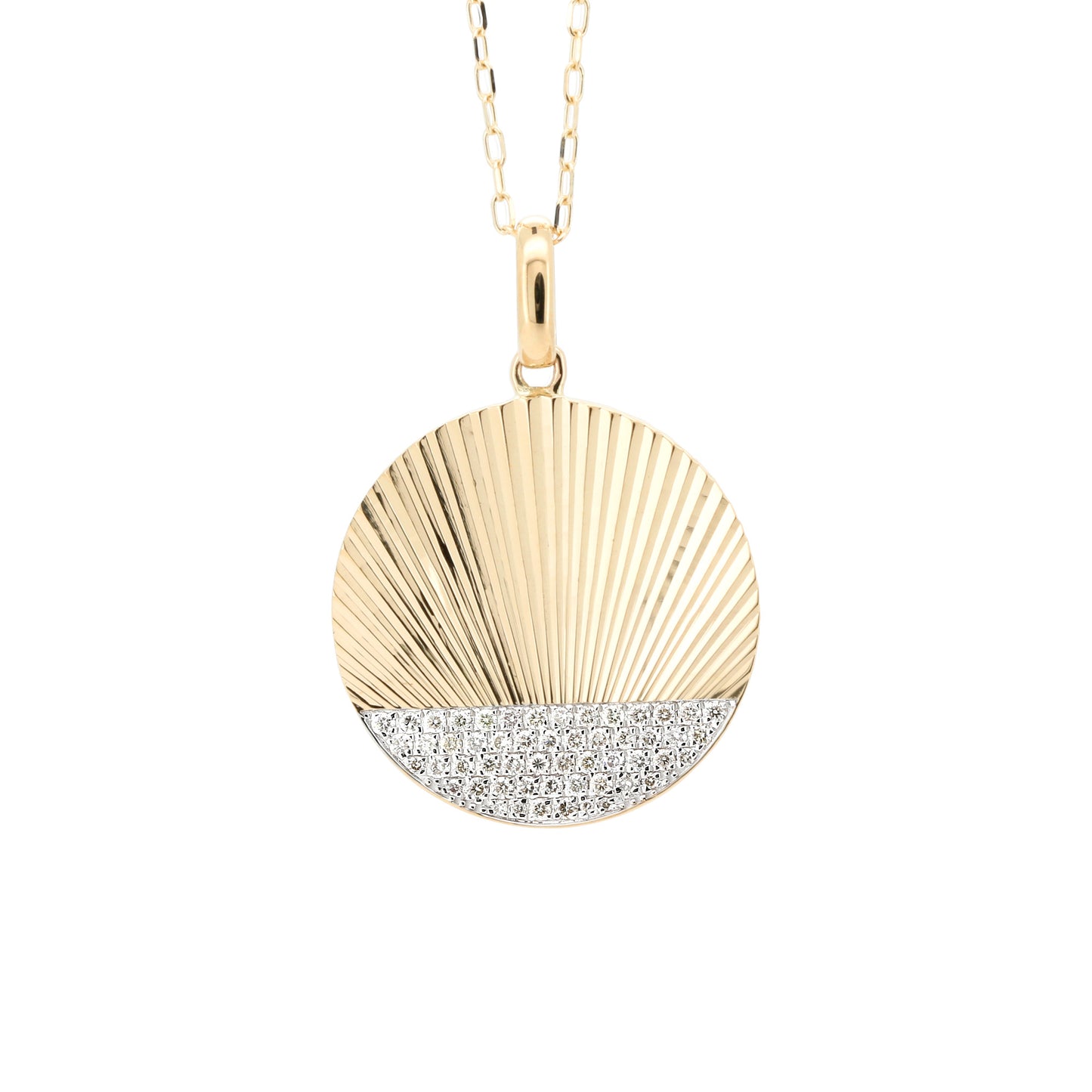 14K Gold Diamond Sunburst Medallion Necklace, 0.20 CTW, 18 Inch Chain