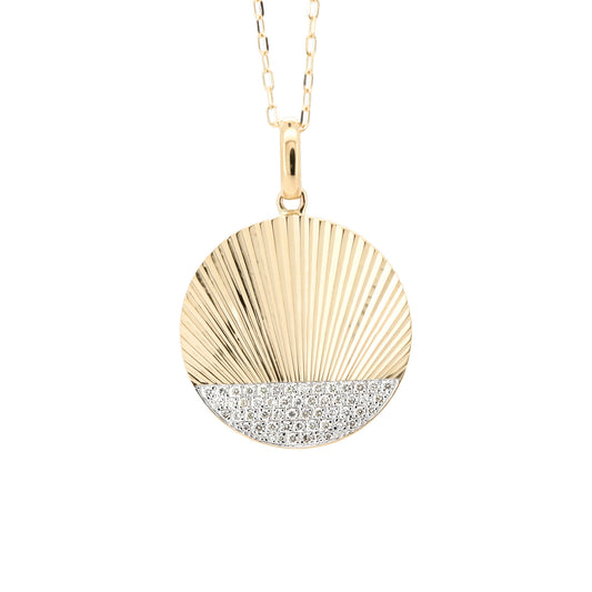 14K Gold Diamond Sunburst Medallion Necklace, 0.20 CTW, 18 Inch Chain