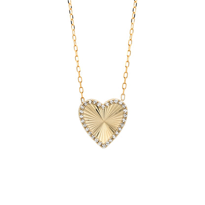 14K Gold Carnelian Heart Necklace with Diamond Halo