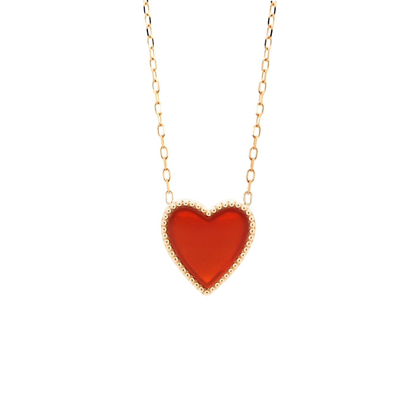 14K Gold Carnelian Heart Necklace with Diamond Halo