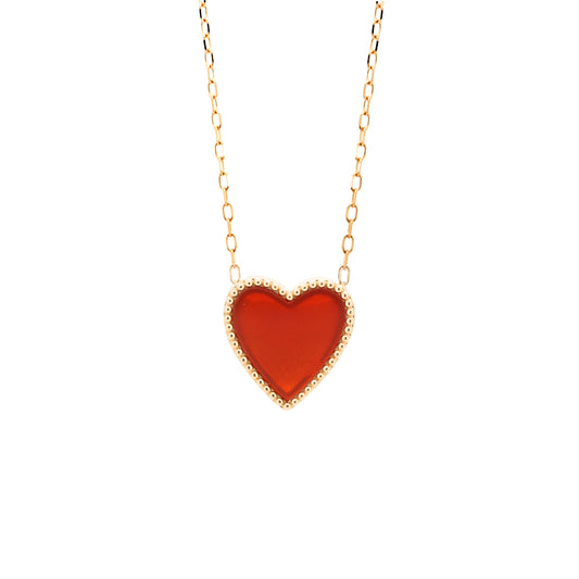 14K Gold Carnelian Heart Necklace with Diamond Halo