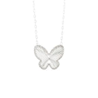 14K White Gold Diamond Butterfly Pendant Necklace, Turquoise Blue Back, 18 Inch Adjustable Chain