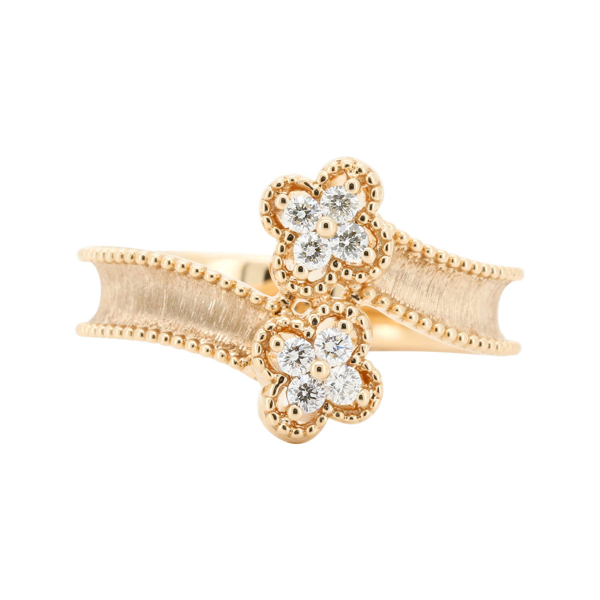 14K Yellow Gold Diamond Ring 1/10 CTW, Brushed Finish Floral Cluster Band, Elegant Wedding Anniversary Jewelry Gift