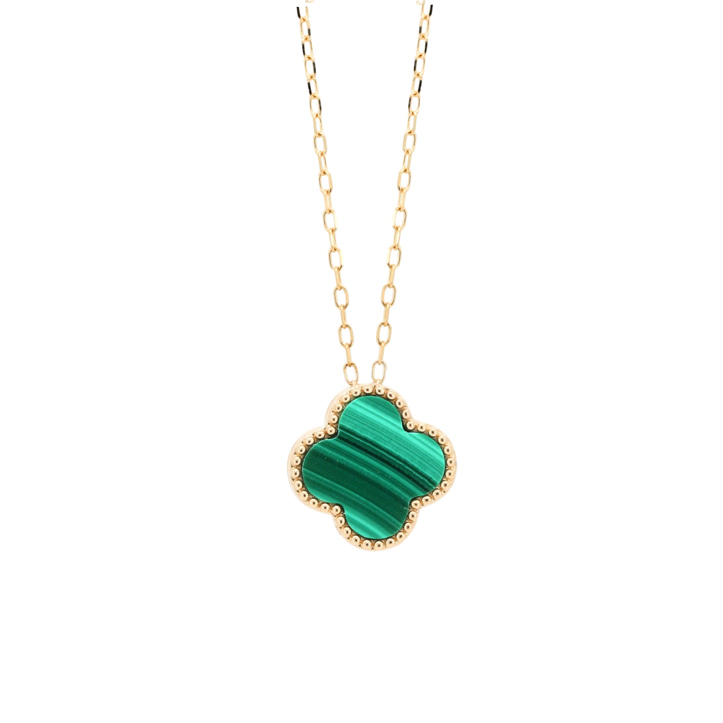 14K Gold Malachite Clover Necklace, Diamond Reversible Pendant