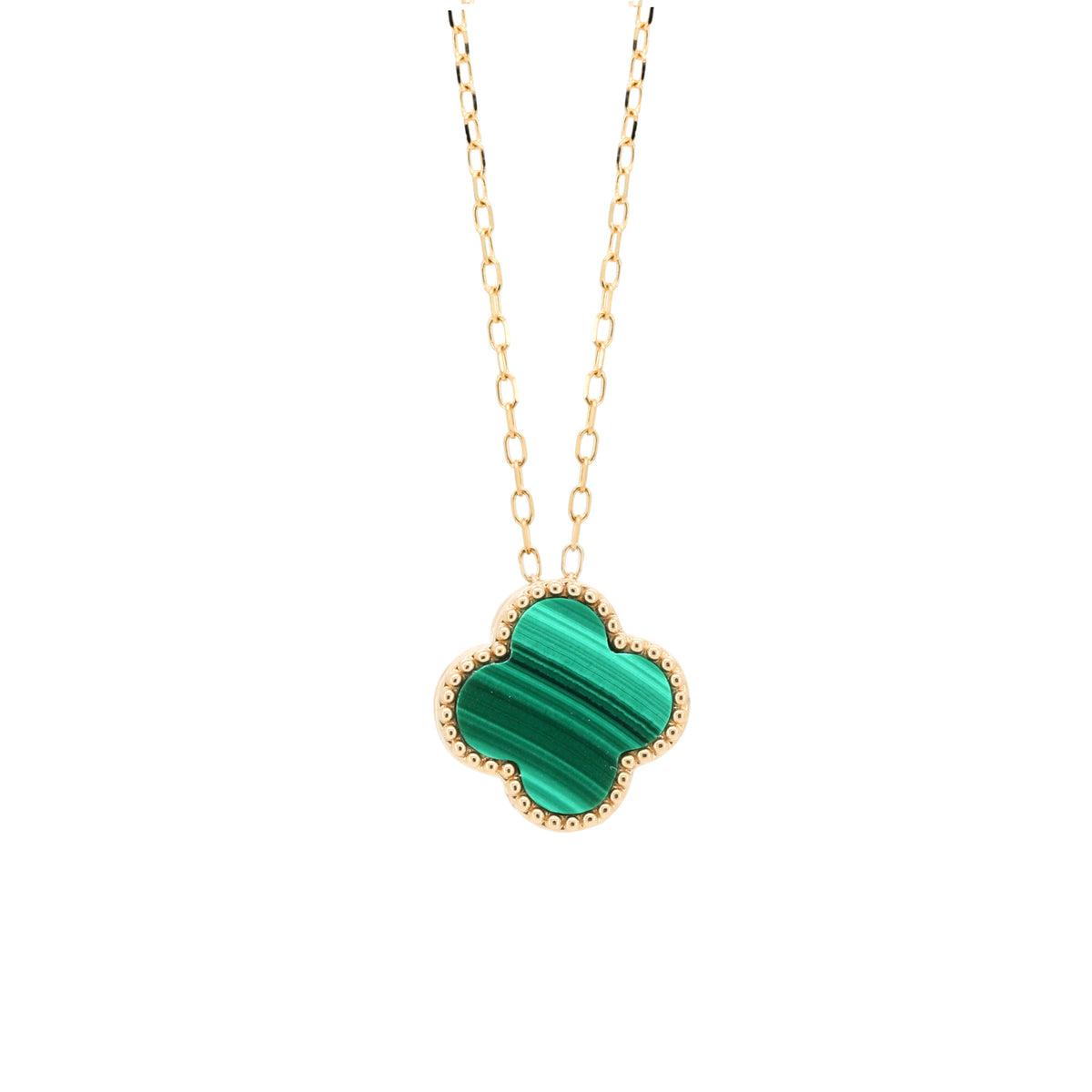 14K Gold Malachite Clover Necklace, Diamond Reversible Pendant