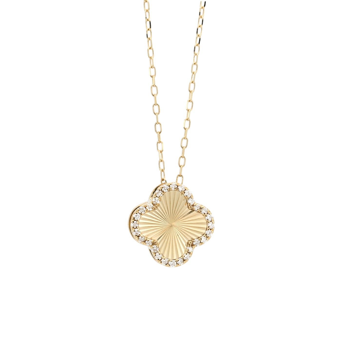 14K Gold Malachite Clover Necklace, Diamond Reversible Pendant