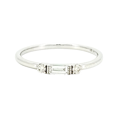 14K Gold Baguette Pink Sapphire Diamond Ring, Minimalist Wedding Band