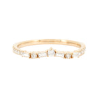 14K Yellow Gold Diamond Wedding Band, Baguette Round Cut Chevron Nesting Ring