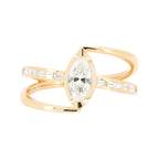 14K Solid Yellow Gold Marquise Diamond Ring Baguette Cut Split Bypass Band Dainty Wedding Jewelry 1/2 CTW Anniversary Gift Her