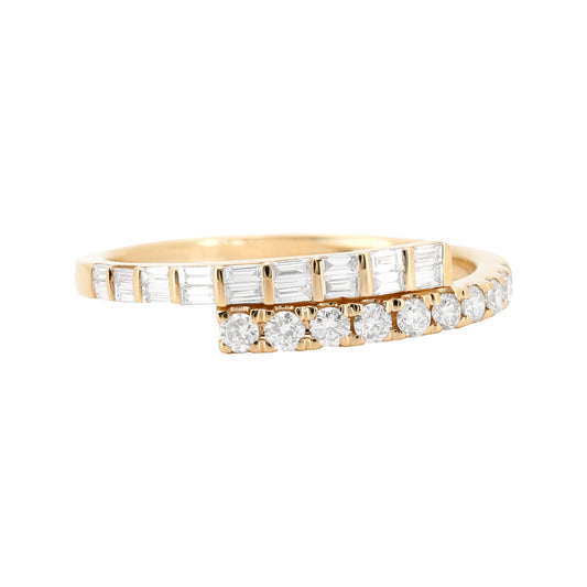 14K Gold Baguette Diamond Ring, Art Deco Cluster Band