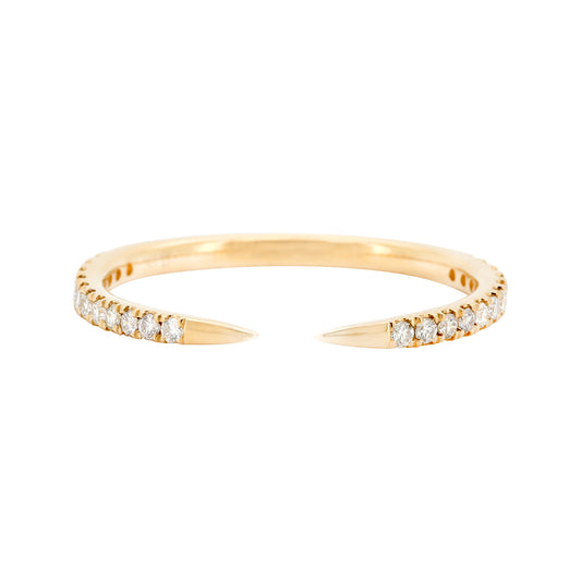 14K Gold Open Cuff Diamond Ring, Dainty Stacking Band, 1/5 CTW