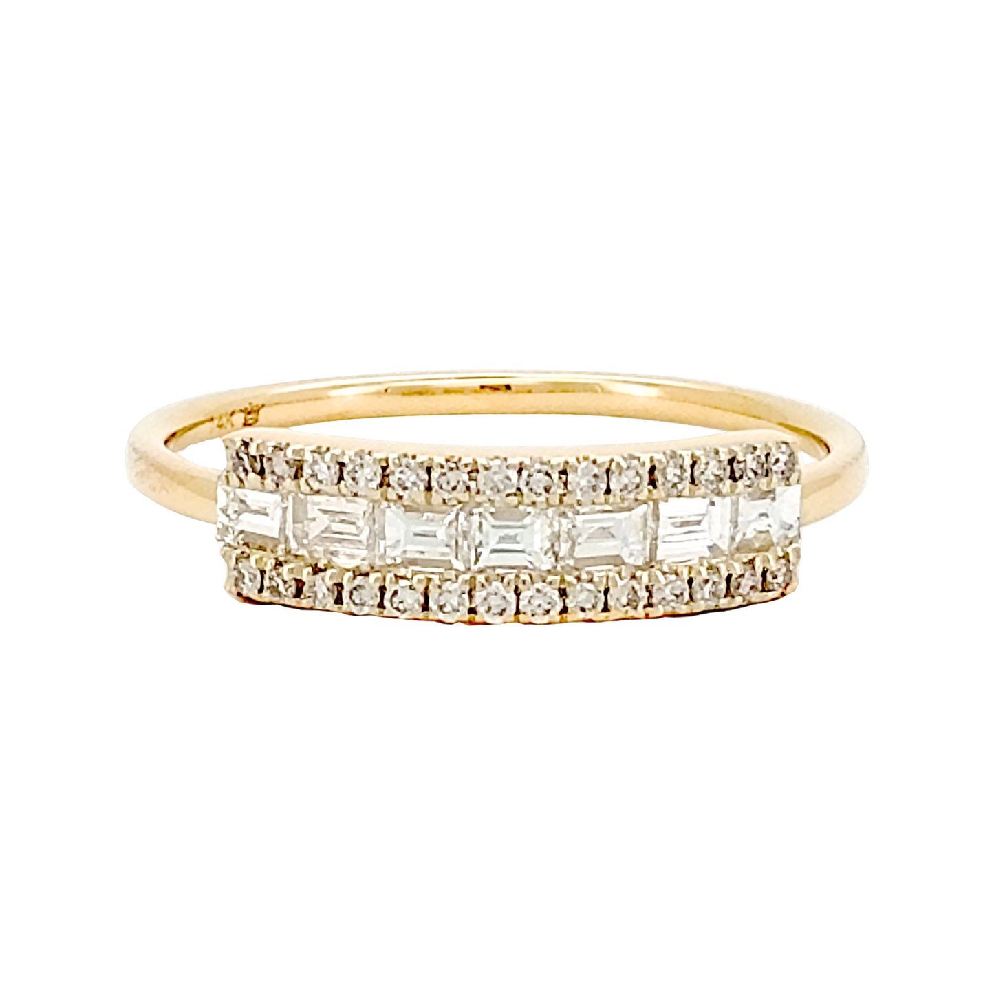 14K Solid Yellow Gold Baguette Diamond Ring Round Cut Cluster Band Dainty Art Deco Wedding Jewelry Minimalist Stacking Anniversary Gift