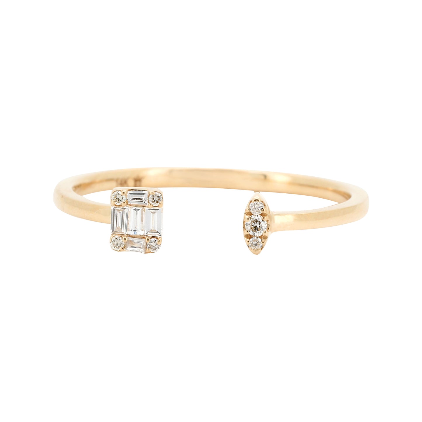 14K Solid Yellow Gold Baguette Diamond Ring Round Cut  Band Dainty Art Deco Wedding Jewelry Minimalist Stacking Anniversary Gift