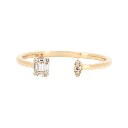 14K Solid Yellow Gold Baguette Diamond Ring Round Cut  Band Dainty Art Deco Wedding Jewelry Minimalist Stacking Anniversary Gift