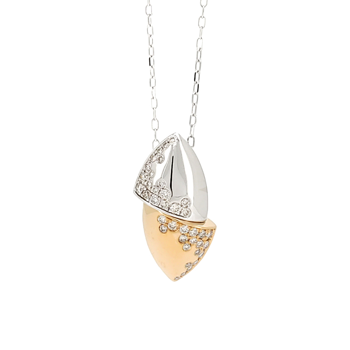 14K Two Tone Gold Natural Diamond Necklace, 1/5 CTW Marquise Leaf Pendant, 18 Inch Adjustable Chain, Geometric Fine Jewelry