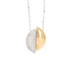 14K Two Tone Gold Natural Diamond Pendant Necklace, 2/5 CTW Pave Half Moon Geometric Jewelry, 18 Inch Adjustable Chain, Anniversary Gift