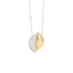 14K Two Tone Gold Natural Diamond Pendant Necklace, 2/5 CTW Pave Half Moon Geometric Jewelry, 18 Inch Adjustable Chain, Anniversary Gift