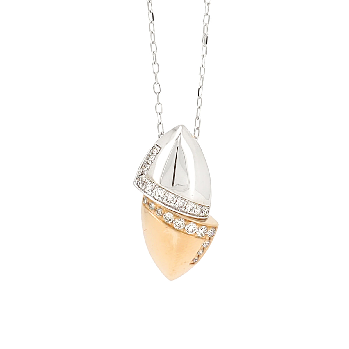 14K Two Tone Gold Natural Diamond Pendant Necklace, 1/5 CTW Geometric Jewelry, 18 Inch Adjustable Chain, Anniversary Gift for Her