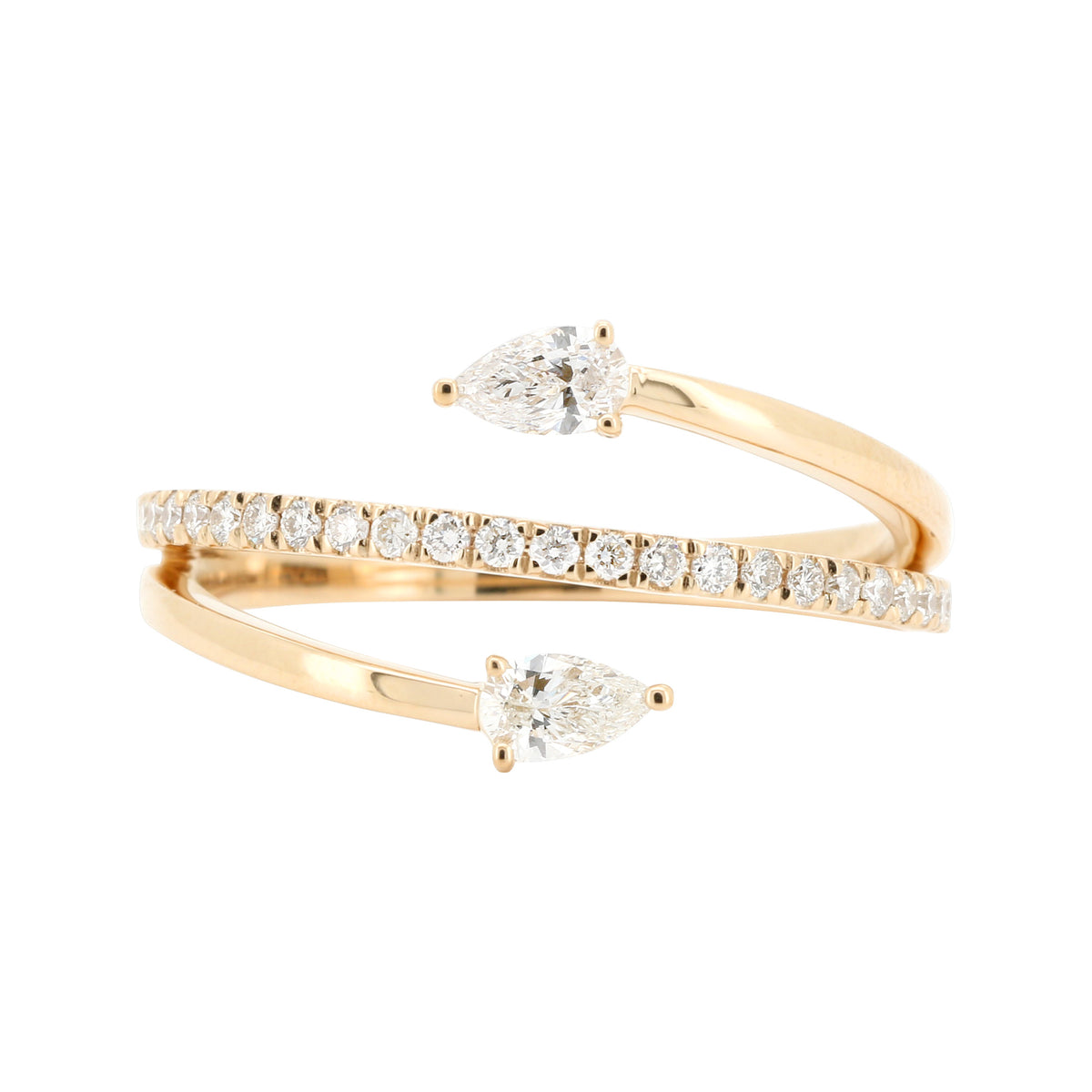14K Yellow Gold Diamond Ring, Pear Cut Bypass Design, 2/5 CTW