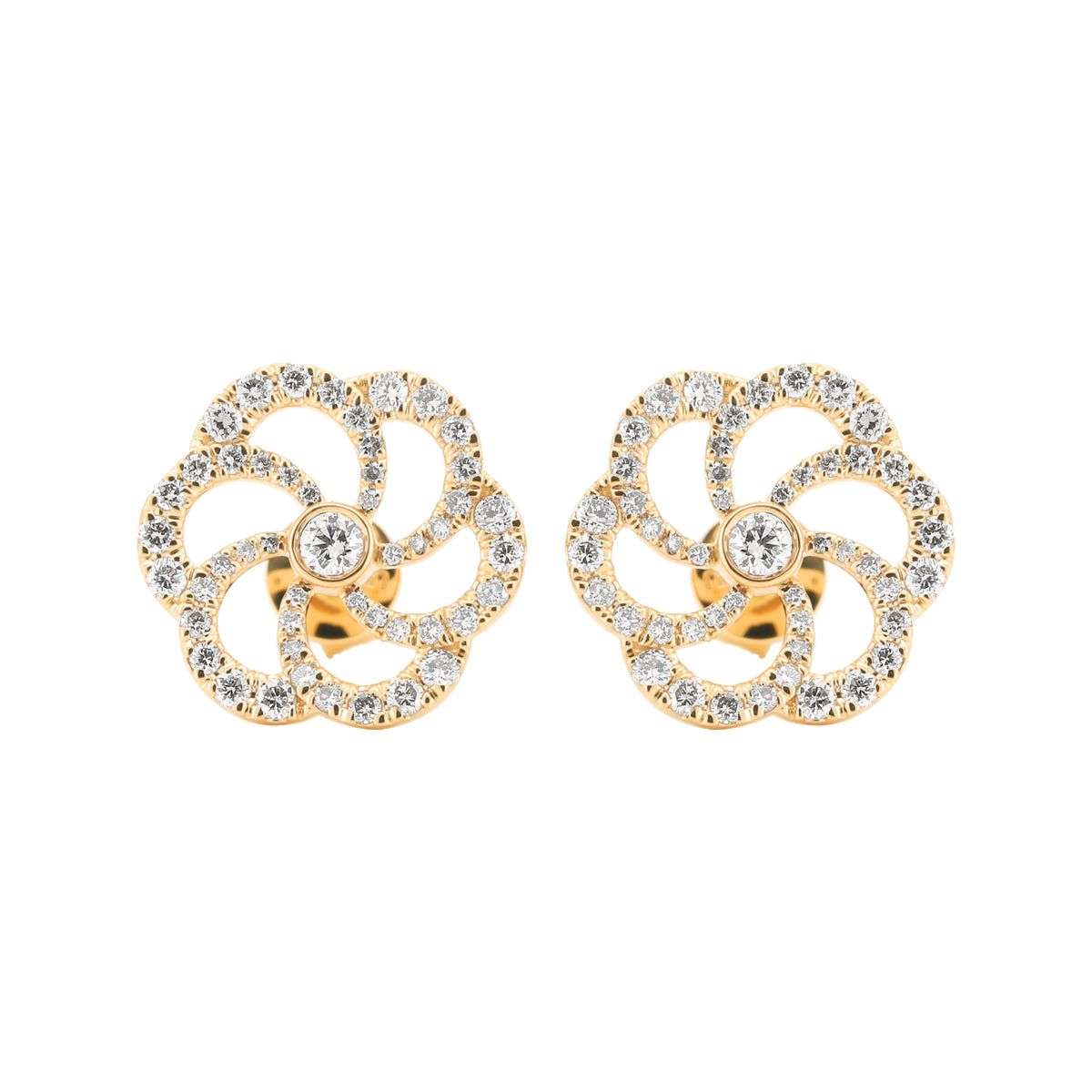 14K Yellow Gold Floral Diamond Stud Earrings, Openwork Flower Design (1/2 CTW)