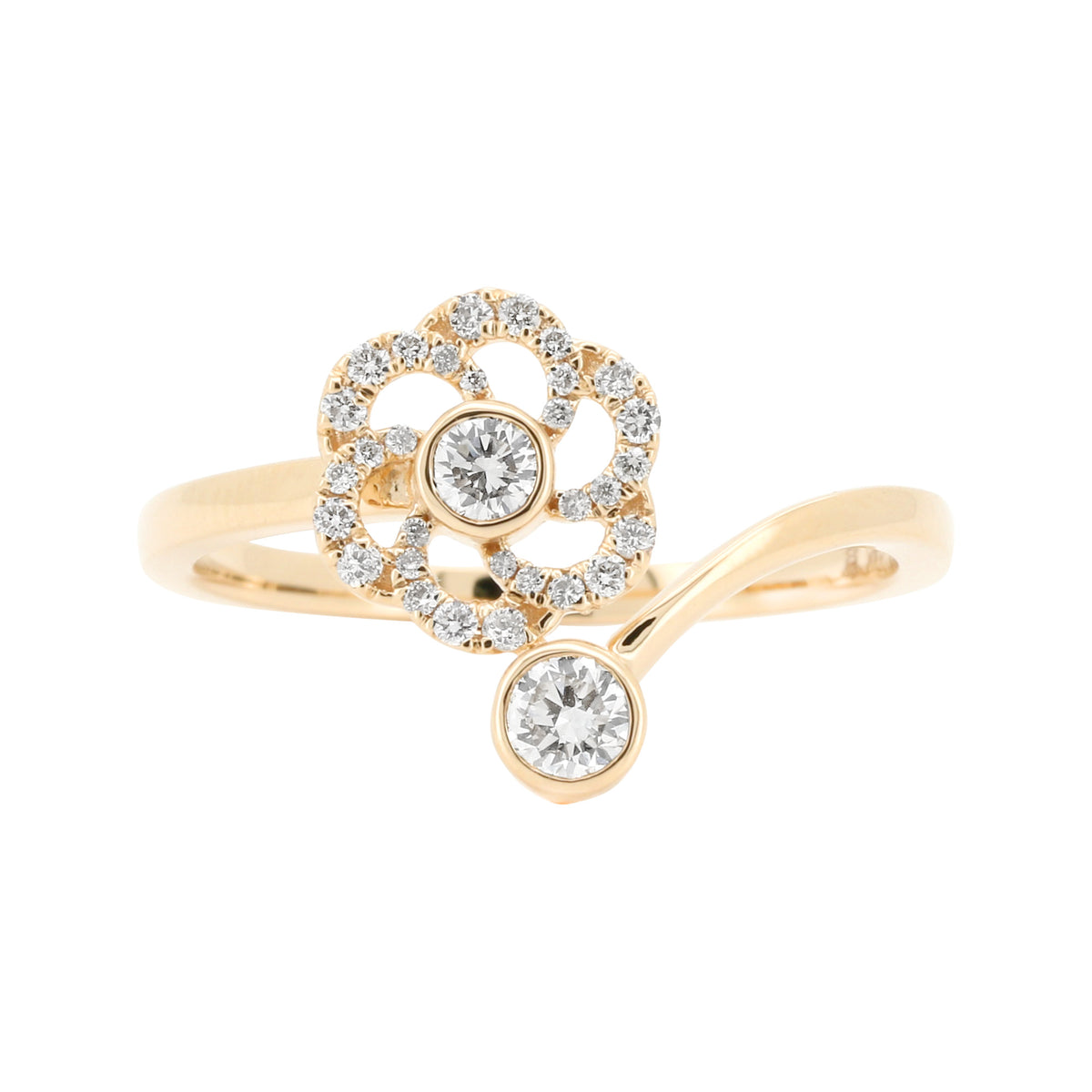 14K Yellow Gold Diamond Floral Ring, 3/10 CTW Round Cut Bypass Design