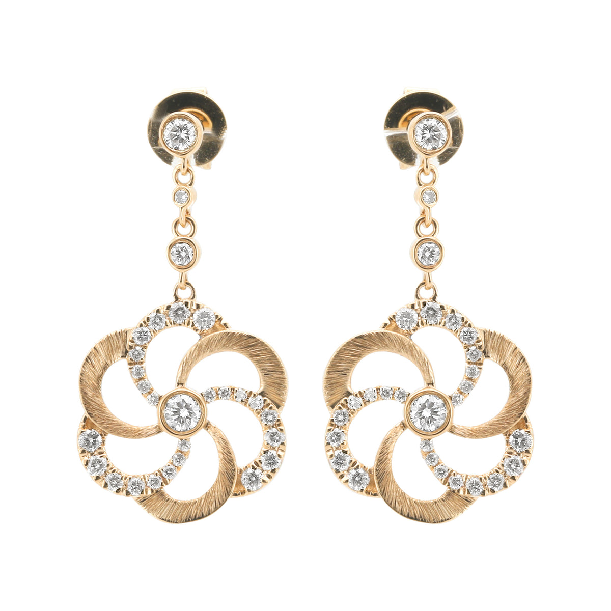 14K Yellow Gold Diamond Floral Dangle Earrings, 2/5 CTW Round Cut Drop Statement Jewelry