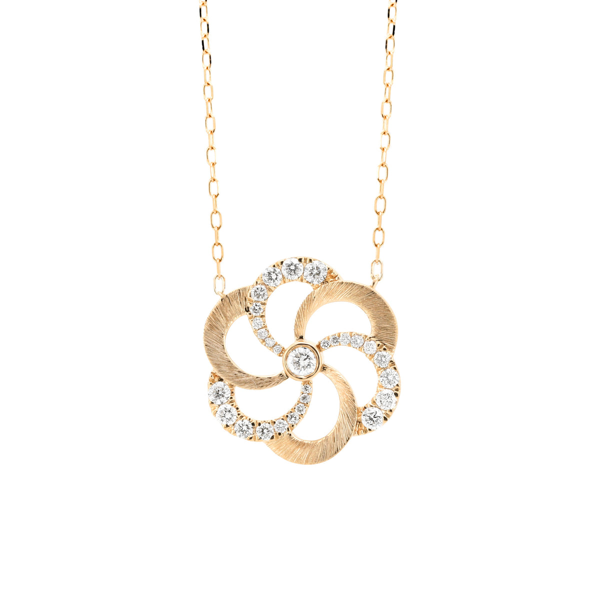 14K Gold Natural Diamond Flower Pendant Necklace – 3/10 CTW Five Petal Pinwheel Floral Fine Jewelry