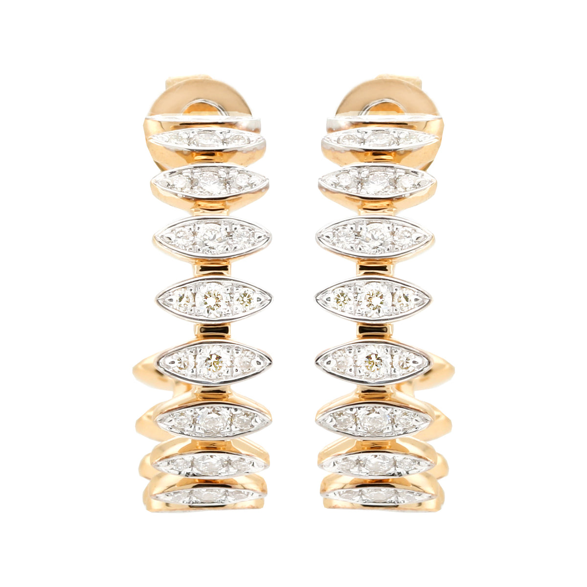 14K Yellow Gold Natural Diamond Hoop Earrings – 1/2 CTW | Marquise Shaped Cluster Huggies | Sara Fine Jewels
