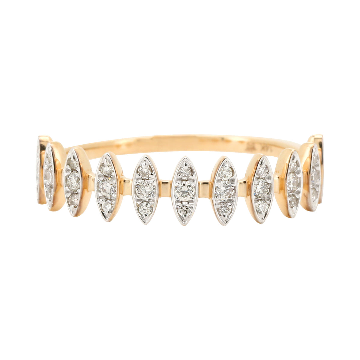 14K Yellow Gold Natural Diamond Ring, 1/5 CTW Round Cut Marquise Cluster Band, Dainty Geometric Stackable Jewelry, Anniversary Gift for Her