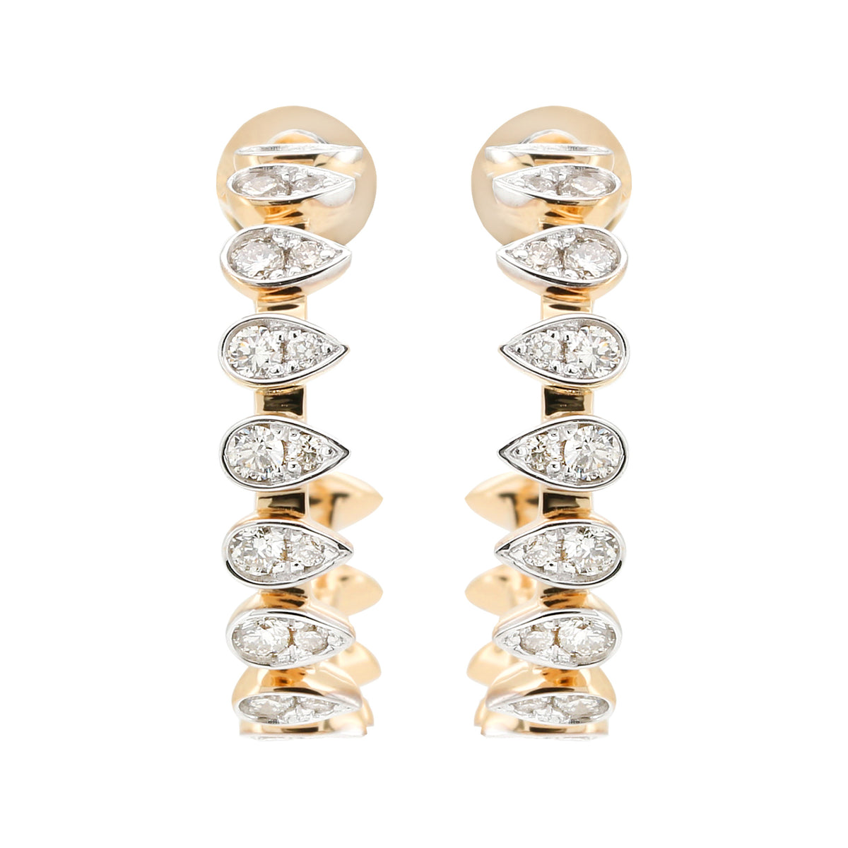 14K Yellow Gold Pear Diamond Hoop Earrings, 1/2 CTW Teardrop Cluster Huggie Design