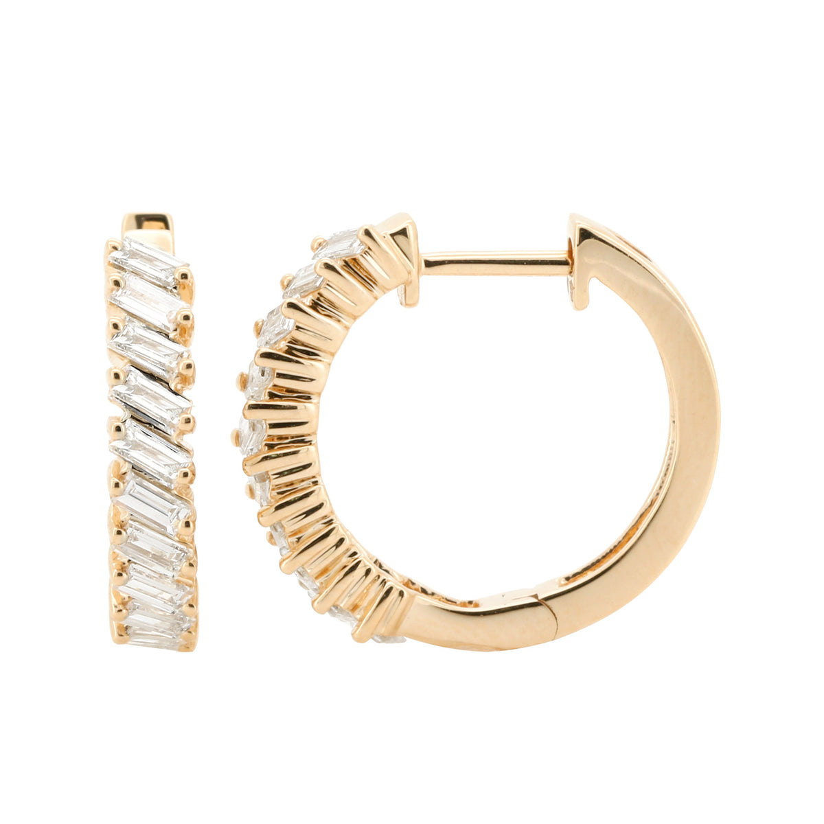 14K Yellow Gold Baguette Diamond Hoop Earrings (7/10 CTW)