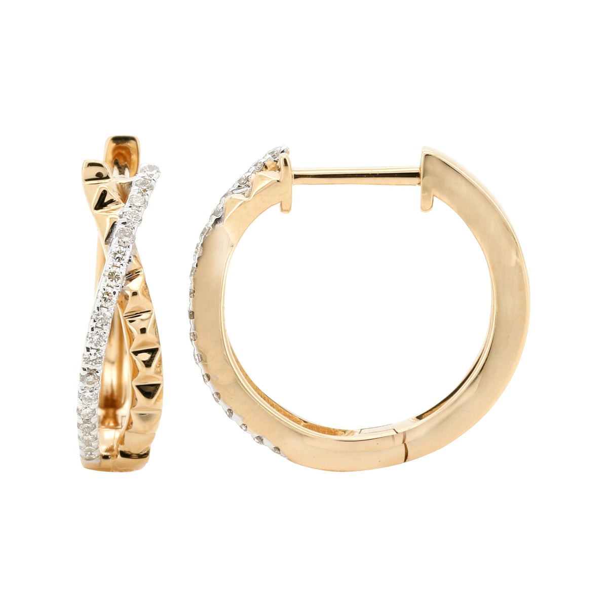 14K Yellow Gold Diamond Twist Hoop Earrings, 1/10 CTW Round Cut (Pair)