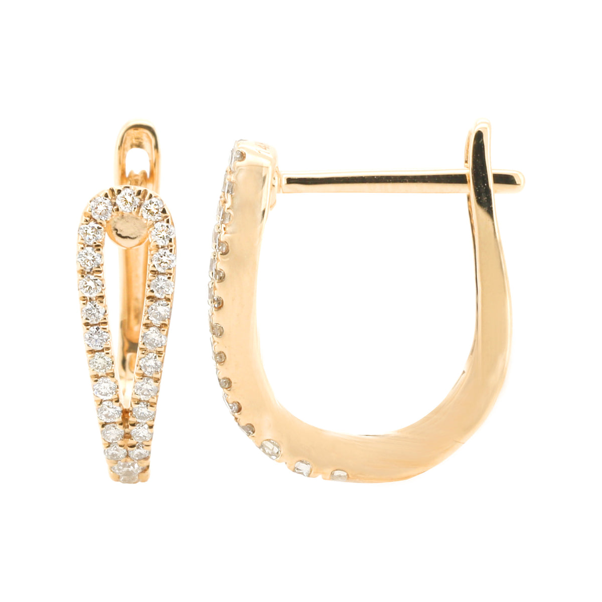 14K Yellow Gold Diamond Hoop Earrings: U-Shape Pave, 3/10 CTW (0.30 CTW)