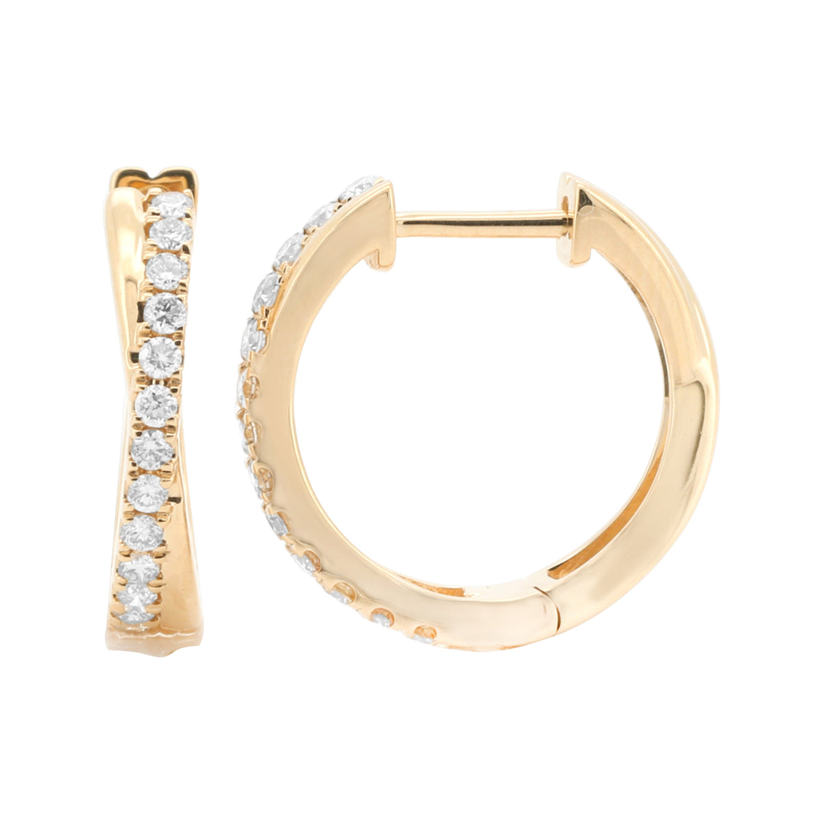 14K Yellow Gold Diamond Hoop Earrings, Tapered Pave, 1/5 CTW (Pair)