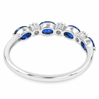 14K White Gold Oval Shape Blue Sapphire & Round Cut Diamond Ring,  Gemstone Bridal Engagement Jewelry, Elegant Anniversary Gift