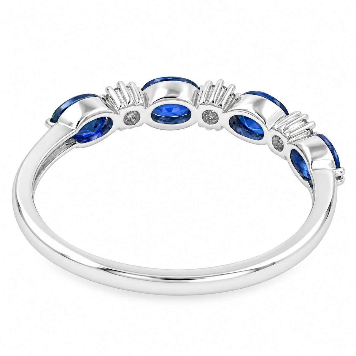 14K White Gold Oval Shape Blue Sapphire & Round Cut Diamond Ring,  Gemstone Bridal Engagement Jewelry, Elegant Anniversary Gift