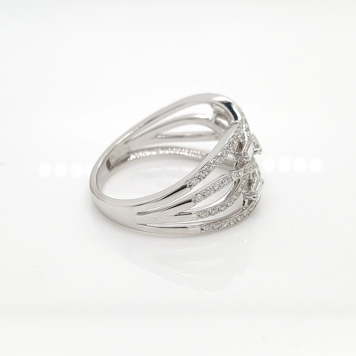 14K Solid Gold Round & Baguette Cut Diamond Ring | Anniversary Gift