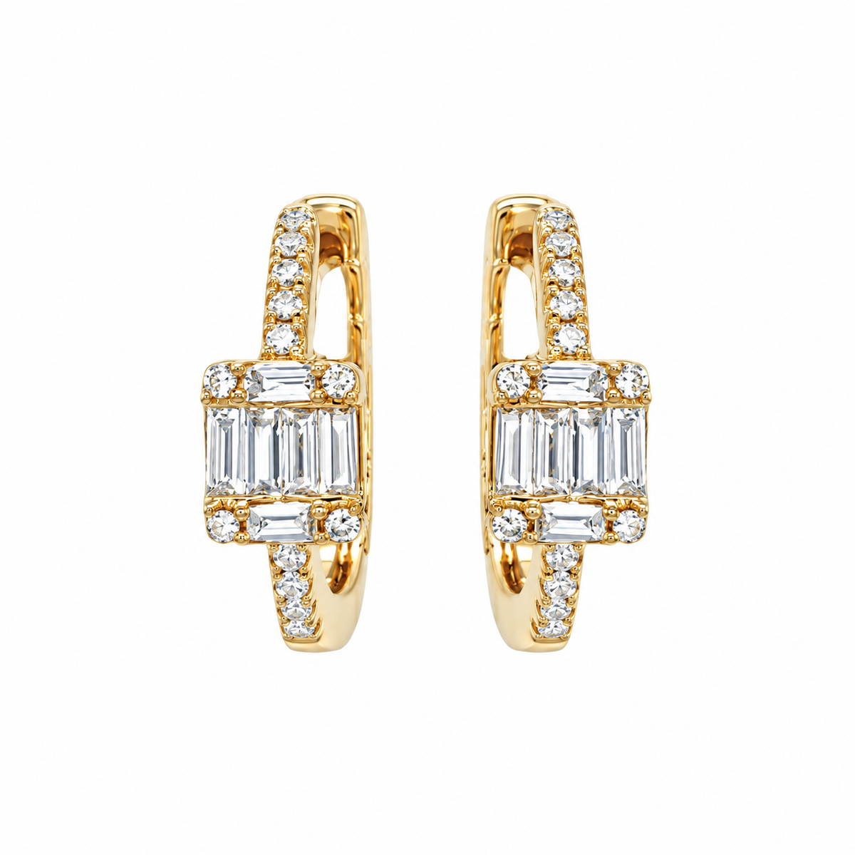 14K Gold Baguette Diamond Huggie Earrings | 1/4CTW Fine Jewelry