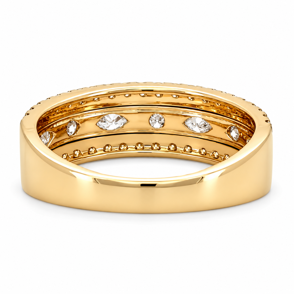 14K Yellow Gold Marquise Round Diamond Ring, Wide Band, 3/5 CTW (Sara Fine Jewels)