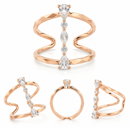 10K Rose Gold Diamond Ring Pear Marquise Round Cut 2/5 CTW  Band Bridal Engagement Jewelry Anniversary Gift