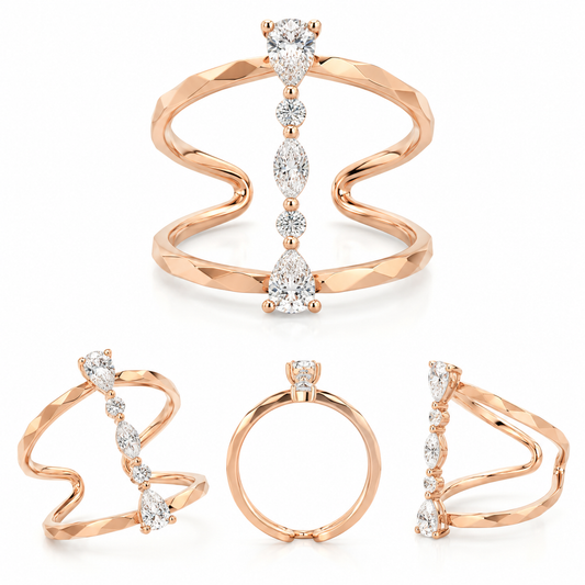 10K Rose Gold Diamond Ring Pear Marquise Round Cut 2/5 CTW  Band Bridal Engagement Jewelry Anniversary Gift