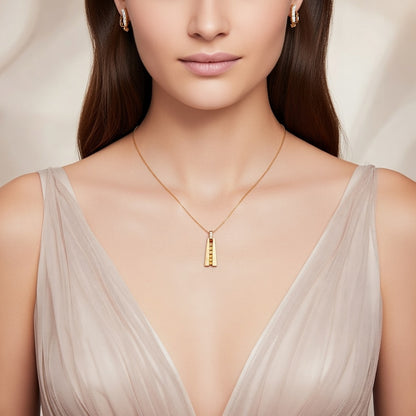 14K Yellow Gold Sapphire Ombre Necklace, Diamond Accent, Geometric Pendant