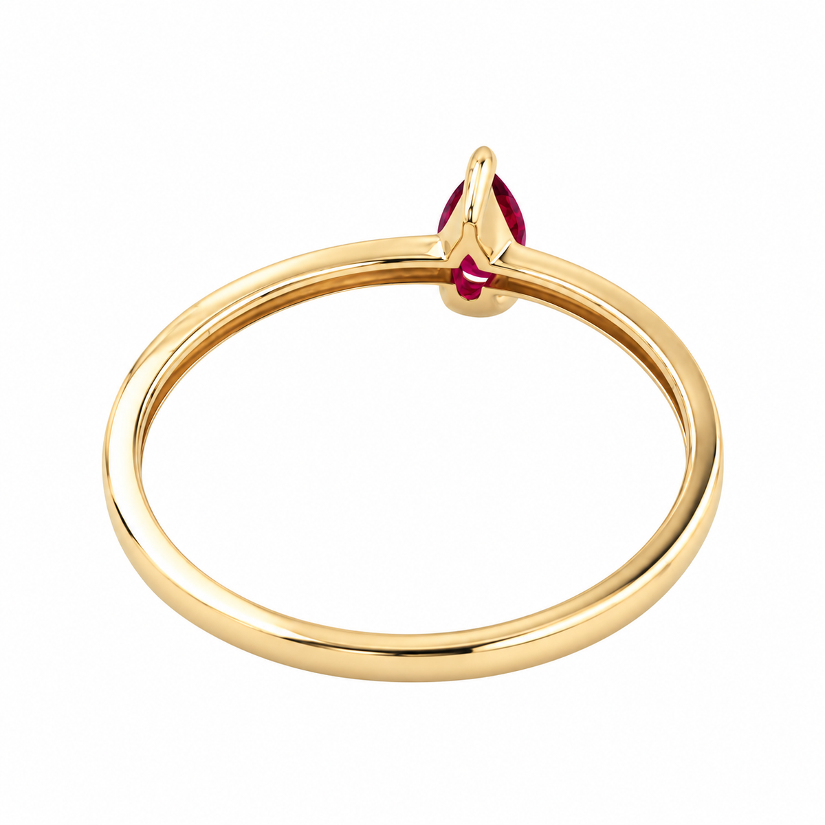14K Yellow Gold Pear Shape Red Ruby Ring, Pear Shape Gemstone Fine Jewelry