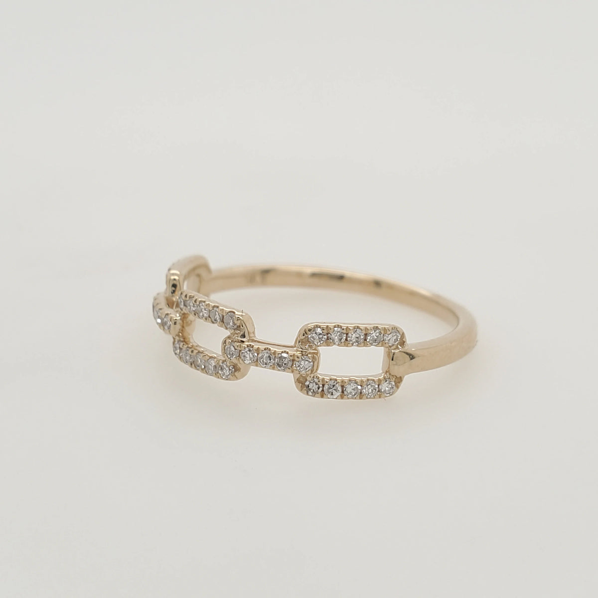 14K Yellow Gold Diamond Chain Link Ring 1/10 CTW Round Cut Dainty Openwork Stackable Fine Jewelry Gift