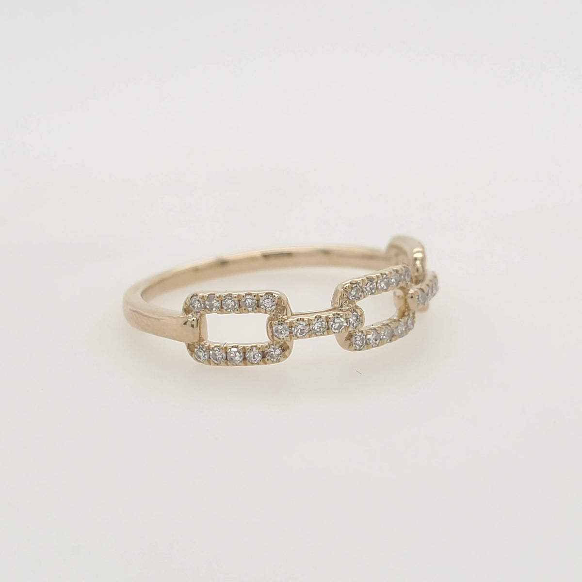 14K Yellow Gold Diamond Chain Link Ring 1/10 CTW Round Cut Dainty Openwork Stackable Fine Jewelry Gift