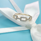 14K Yellow Gold Diamond Chain Link Ring 1/10 CTW Round Cut Dainty Openwork Stackable Fine Jewelry Gift