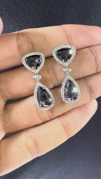 14K White Gold Pear Trillion Diamond Halo Drop Earrings