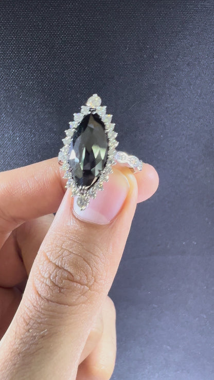 Marquise Black Diamond Halo Ring | 14K White Gold, 3.9CT