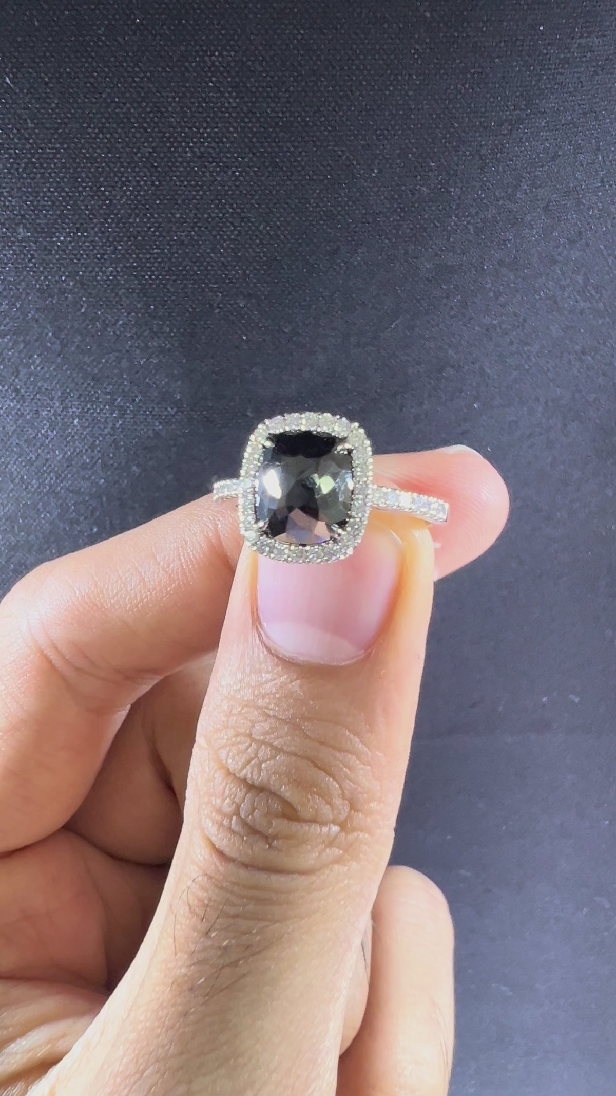 Black Diamond Halo Ring | 14K White Gold Cushion-Cut Ring